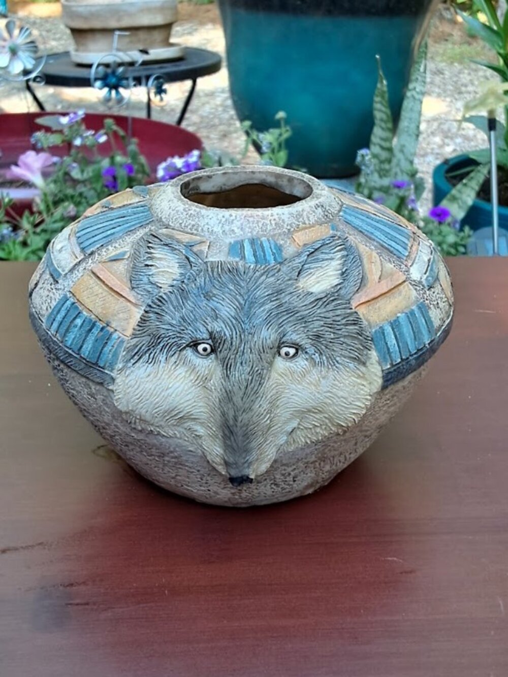 Vintage Southwestern Sculpted Wolf Pottery Vase